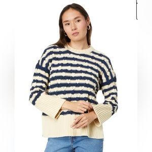 Madewell Cable-Knit Oversized Sweater in Stripe Medium